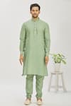 Arihant Rai Sinha_Green Jacquard Banarasi Silk Woven Floral Bundi And Kurta Set _Online_at_Aza_Fashions