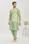 Buy_Arihant Rai Sinha_Green Jacquard Banarasi Silk Woven Floral Bundi And Kurta Set _Online_at_Aza_Fashions