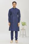 Arihant Rai Sinha_Blue Jacquard Banarasi Silk Floral Woven Bundi And Kurta Set_Online_at_Aza_Fashions