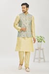 Buy_Arihant Rai Sinha_Green Art Banarasi Silk Printed Floral Bundi And Kurta Set _at_Aza_Fashions