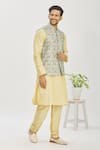 Buy_Arihant Rai Sinha_Green Art Banarasi Silk Printed Floral Bundi And Kurta Set _Online_at_Aza_Fashions