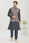 Buy_Arihant Rai Sinha_Blue Art Banarasi Silk Printed Floral Bundi And Kurta Set _at_Aza_Fashions