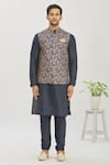 Buy_Arihant Rai Sinha_Blue Art Banarasi Silk Printed Floral Bundi And Kurta Set _Online_at_Aza_Fashions