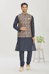 Buy_Arihant Rai Sinha_Blue Art Banarasi Silk Printed Floral Bundi And Kurta Set _at_Aza_Fashions