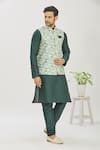 Buy_Arihant Rai Sinha_Green Art Banarasi Silk Printed Floral Bundi And Kurta Set _at_Aza_Fashions