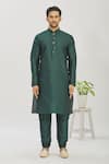 Arihant Rai Sinha_Green Art Banarasi Silk Printed Floral Bundi And Kurta Set _Online_at_Aza_Fashions