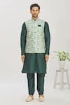 Buy_Arihant Rai Sinha_Green Art Banarasi Silk Printed Floral Bundi And Kurta Set For Kids_Online_at_Aza_Fashions