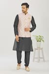 Buy_Arihant Rai Sinha_Pink Art Banarasi Silk Printed Floral Bundi And Kurta Set For Kids_at_Aza_Fashions