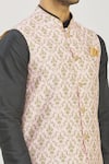 Shop_Arihant Rai Sinha_Pink Art Banarasi Silk Printed Floral Bundi And Kurta Set For Kids_Online_at_Aza_Fashions