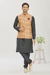 Buy_Arihant Rai Sinha_Beige Art Banarasi Silk Printed Floral Bundi _at_Aza_Fashions