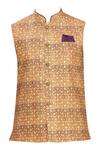 Buy_Arihant Rai Sinha_Beige Art Banarasi Silk Printed Floral Bundi _Online_at_Aza_Fashions