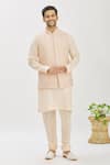 Buy_Vanshik_Peach Bundi Satin Kurta And Churidar Blended Silk Embroidered Floral & Set _at_Aza_Fashions