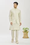 Buy_Vanshik_Green Bundi Satin Kurta And Churidar Blended Silk Self Embroidered & Set _at_Aza_Fashions