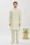 Vanshik_Green Bundi Satin Kurta And Churidar Blended Silk Self Embroidered & Set _Online_at_Aza_Fashions