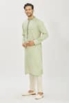Priyanka Haralalka Green Cotton Satin Cord Work Embroidered Kurta And Churidar Pant Set Online at Aza Fashions Priyanka Haralalka_Green Cotton Satin Cord Work Embroidered Kurta And Churidar Pant Set _Online_at_Aza_Fashions