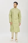Buy_Priyanka Haralalka_Green Handloom Cotton Zardozi Embroidered Angrakha Kurta And Churidar Pant Set _at_Aza_Fashions