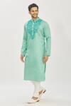 Buy_Priyanka Haralalka_Blue Cotton Satin Embroidered French Knot Kurta And Churidar Pant Set _at_Aza_Fashions