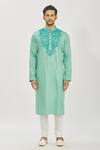 Buy_Priyanka Haralalka_Blue Cotton Satin Embroidered French Knot Kurta And Churidar Pant Set _Online_at_Aza_Fashions