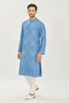 Priyanka Haralalka_Blue Bhagalpur Embroidered Kantha Work Kurta And Churidar Pant Set _Online_at_Aza_Fashions