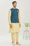 Seirra Thakur_Blue Silk Woven Floral Bundi _Online_at_Aza_Fashions