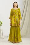 Sozenkari_Green Organza, Chiffon, Silk Chanderi Bead Hand Embroidered Anarkali Sharara Set _Online_at_Aza_Fashions