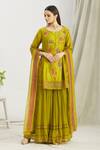 Buy_Sozenkari_Green Organza, Chiffon, Silk Chanderi Bead Hand Embroidered Anarkali Sharara Set _Online_at_Aza_Fashions