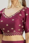 Shop_Sozenkari_Purple Chanderi Hand Embroidered Bead Work V Neck Lehenga Set With Belt _Online_at_Aza_Fashions