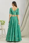 Shop_Sozenkari_Green Chanderi Hand Embroidered Bead Work V Neck Lehenga Set With Belt _at_Aza_Fashions