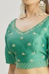 Shop_Sozenkari_Green Chanderi Hand Embroidered Bead Work V Neck Lehenga Set With Belt _Online_at_Aza_Fashions