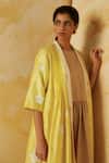 Kanelle_Yellow Chanderi Silk Reversible Cape_Online_at_Aza_Fashions