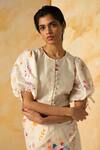 Buy_Kanelle_White Chanderi Silk And Embroidery Floral & Thread Round Blouse _at_Aza_Fashions