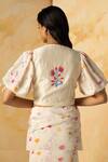 Shop_Kanelle_White Chanderi Silk And Embroidery Floral & Thread Round Blouse _at_Aza_Fashions