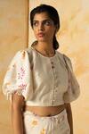 Kanelle_White Chanderi Silk And Embroidery Floral & Thread Round Blouse _Online_at_Aza_Fashions