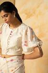 Shop_Kanelle_White Chanderi Silk And Embroidery Floral & Thread Round Blouse _Online_at_Aza_Fashions