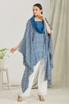 Buy_Paksh_Blue Silk Printed Bandhani Cowl Neck Kurta And Palazzo Set  _at_Aza_Fashions