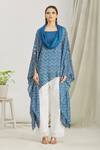 Paksh_Blue Silk Printed Bandhani Cowl Neck Kurta And Palazzo Set  _Online_at_Aza_Fashions