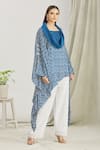 Buy_Paksh_Blue Silk Printed Bandhani Cowl Neck Kurta And Palazzo Set  _Online_at_Aza_Fashions