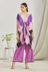 Buy_Paksh_Purple Mulmul Printed Polka Dot Front Knot Kaftan Tunic And Palazzo Set _Online_at_Aza_Fashions