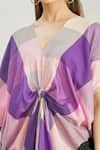 Shop_Paksh_Purple Mulmul Printed Polka Dot Front Knot Kaftan Tunic And Palazzo Set _Online_at_Aza_Fashions