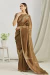 Buy_Paksh_Brown Chanderi Embroidered Cutdana Work Boat Neck Saree And Blouse Set  _at_Aza_Fashions