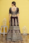 Shop_Khwaab by Sanjana Lakhani_Maroon Velvet Embroidered Sequin Round Floral Bridal Lehenga Set_at_Aza_Fashions