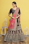 Buy_Khwaab by Sanjana Lakhani_Maroon Velvet Embroidered Sequin Round Floral Bridal Lehenga Set_Online_at_Aza_Fashions