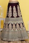 Shop_Khwaab by Sanjana Lakhani_Maroon Velvet Embroidered Sequin Round Floral Bridal Lehenga Set_Online_at_Aza_Fashions
