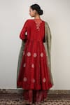 Shop Rhua Red Anarkali Chanderi And Organza Sharara Chanderi Dupatta Embroidered Set at Aza Fashions Shop_Rhua_Red Anarkali Chanderi And Organza Sharara Chanderi Dupatta Embroidered Set _at_Aza_Fashions