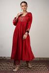 Buy_Rhua_Red Organza, Chanderi, Cotton Silk, Gaji Silk, Embroidered Anarkali Pant Set_at_Aza_Fashions