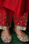 Rhua_Red Organza, Chanderi, Cotton Silk, Gaji Silk, Embroidered Anarkali Pant Set_at_Aza_Fashions