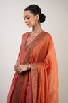 Rhua_Peach Silk, Organza Aari, Zardozi Round Embroidered Anarkali Set_Online_at_Aza_Fashions
