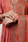 Buy_Rhua_Peach Silk, Organza Aari, Zardozi Round Embroidered Anarkali Set_Online_at_Aza_Fashions