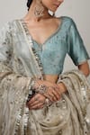 Shop_Rhua India_Gold Lehenga Banarasi Tissue Blouse Raw Silk Dupatta Floral Set _Online_at_Aza_Fashions