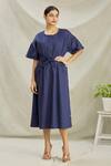 Buy_Naintara Bajaj_Blue Cotton Satin Front Tie Up Dress_at_Aza_Fashions